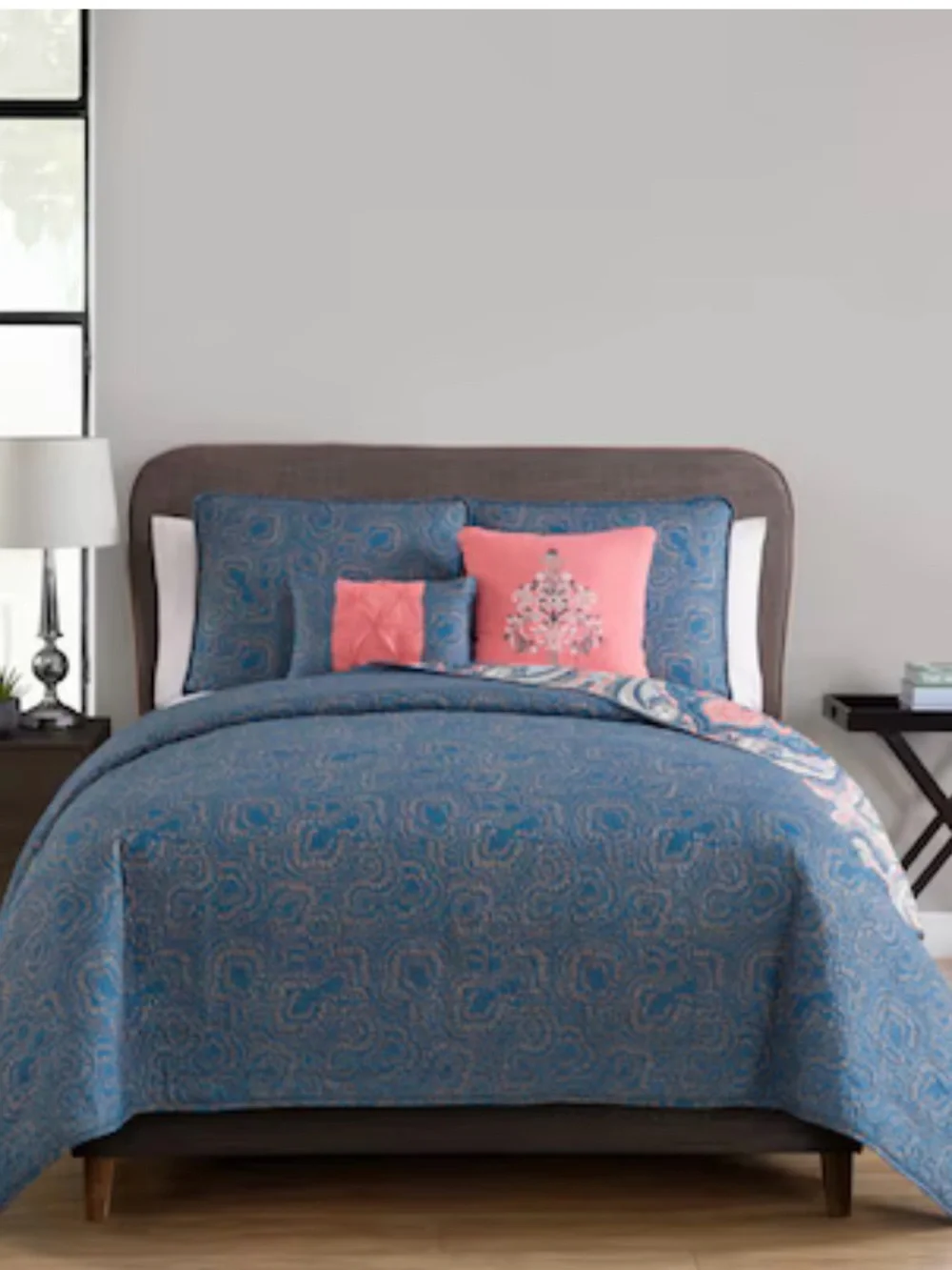 NEW VCNY Home Casa Re'al 5 -Piece Coral Full/Queen Quilt Set